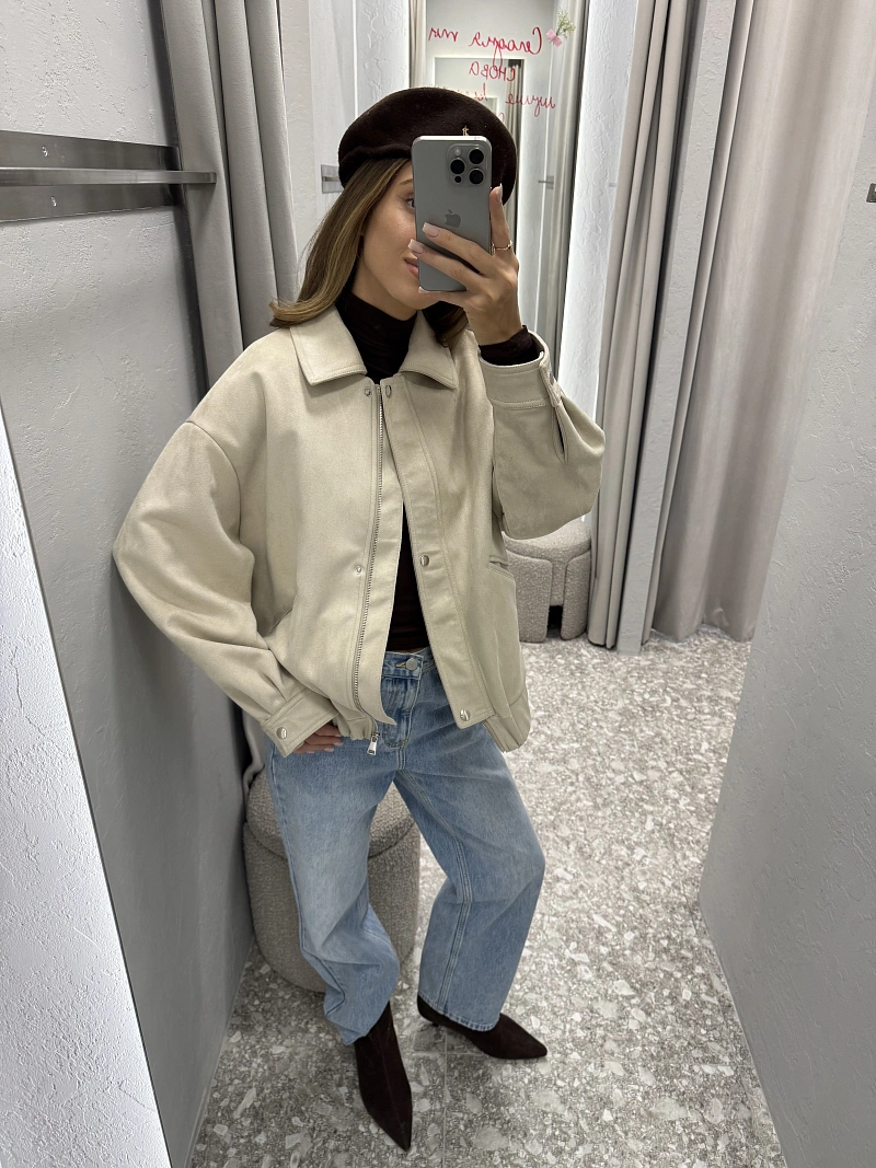 Куртка свободного кроя из экозамши 