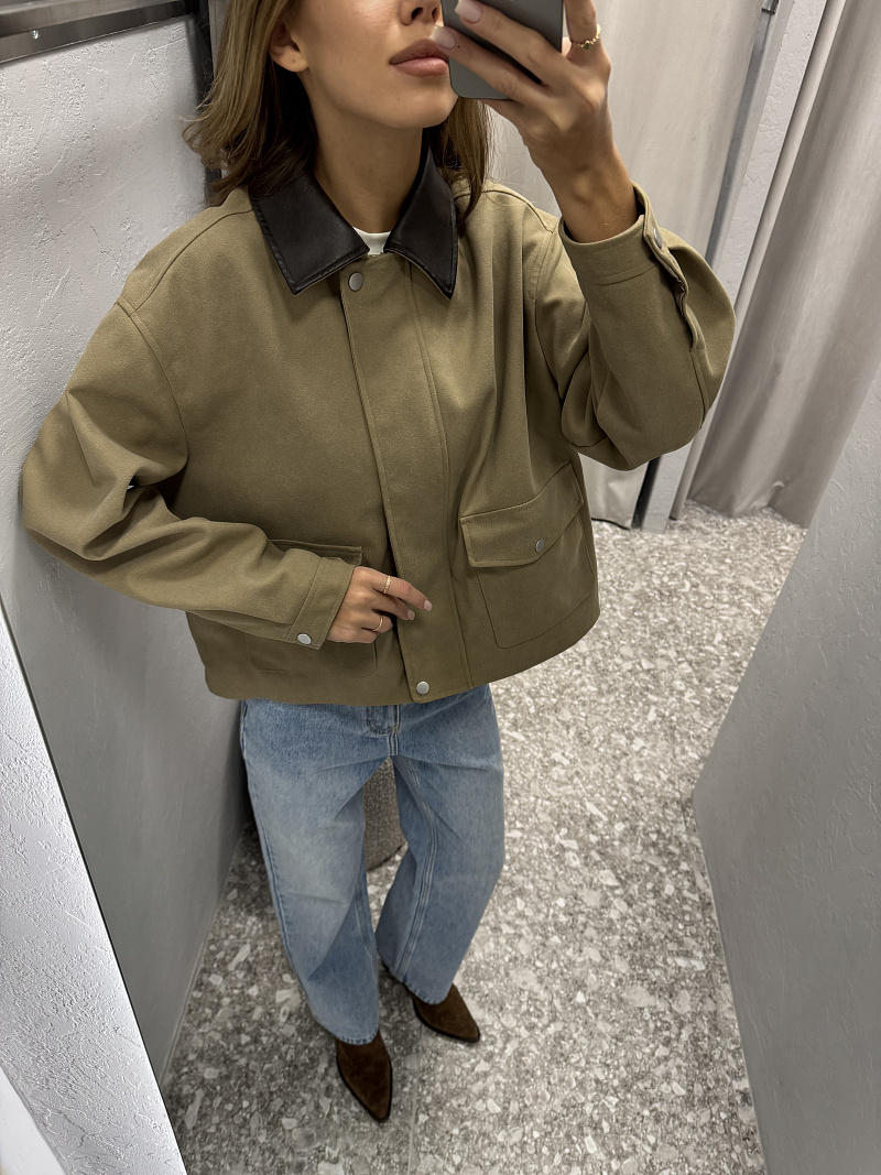 Куртка oversize с воротником из экокожи